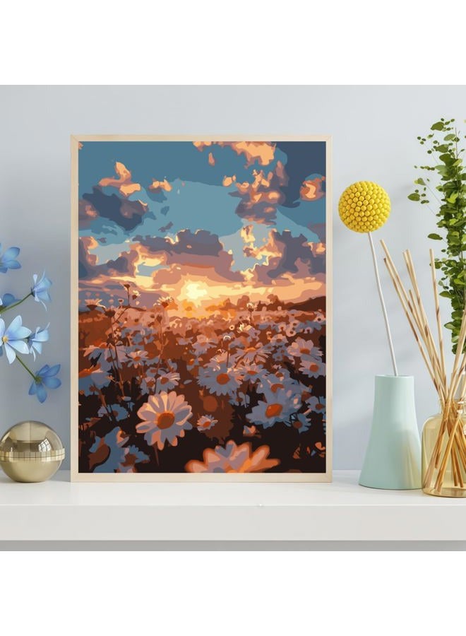 CHWGLFGG Paint by Numbers Kit for Adults Beginner, Daisy Sunset Landscape Adult Paint by Number Kits on Canvas, DIY Acrylic Oil Easy Painting by Numbers for Home Wall Decor 12X16 inch (Without Frame) - Image 2