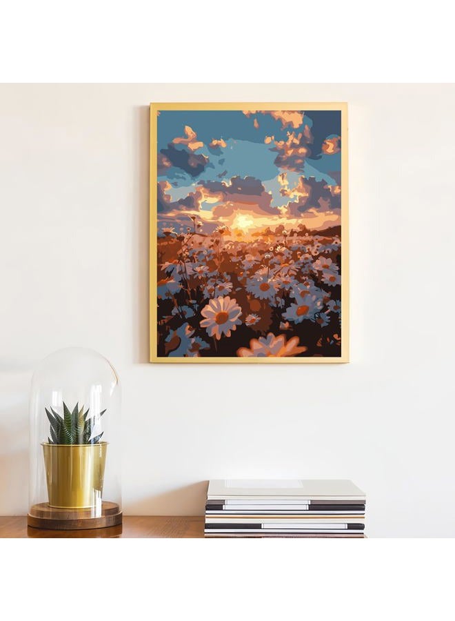CHWGLFGG Paint by Numbers Kit for Adults Beginner, Daisy Sunset Landscape Adult Paint by Number Kits on Canvas, DIY Acrylic Oil Easy Painting by Numbers for Home Wall Decor 12X16 inch (Without Frame) - Image 3