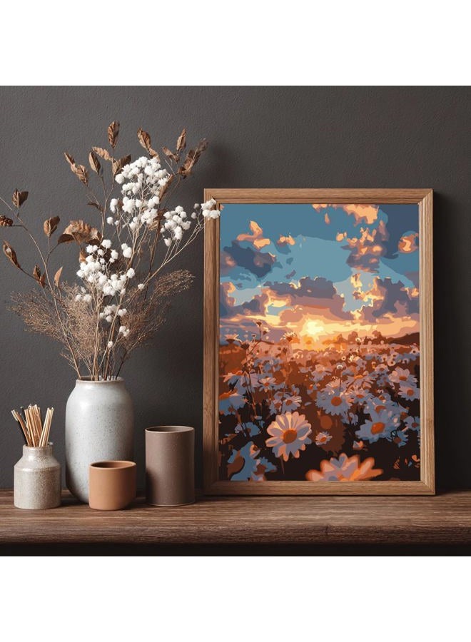 CHWGLFGG Paint by Numbers Kit for Adults Beginner, Daisy Sunset Landscape Adult Paint by Number Kits on Canvas, DIY Acrylic Oil Easy Painting by Numbers for Home Wall Decor 12X16 inch (Without Frame) - Image 4