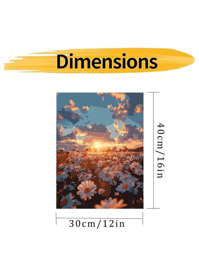 CHWGLFGG Paint by Numbers Kit for Adults Beginner, Daisy Sunset Landscape Adult Paint by Number Kits on Canvas, DIY Acrylic Oil Easy Painting by Numbers for Home Wall Decor 12X16 inch (Without Frame) - Image 5