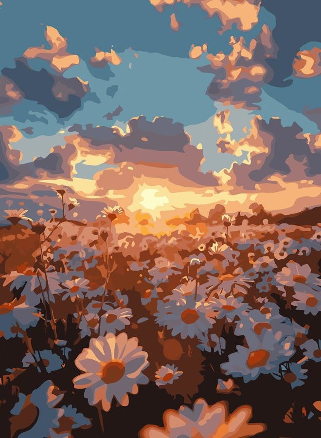 CHWGLFGG Paint by Numbers Kit for Adults Beginner, Daisy Sunset Landscape Adult Paint by Number Kits on Canvas, DIY Acrylic Oil Easy Painting by Numbers for Home Wall Decor 12X16 inch (Without Frame) - Image 1