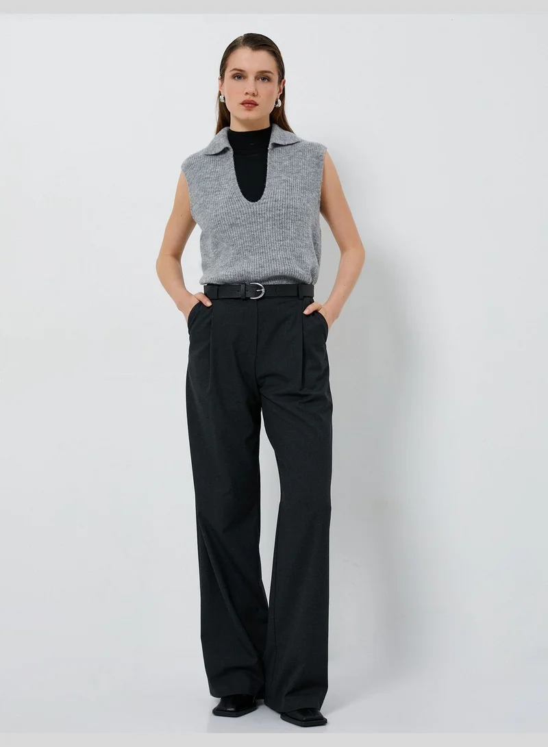 كوتون Polo Neck Knitted Slit Sweater