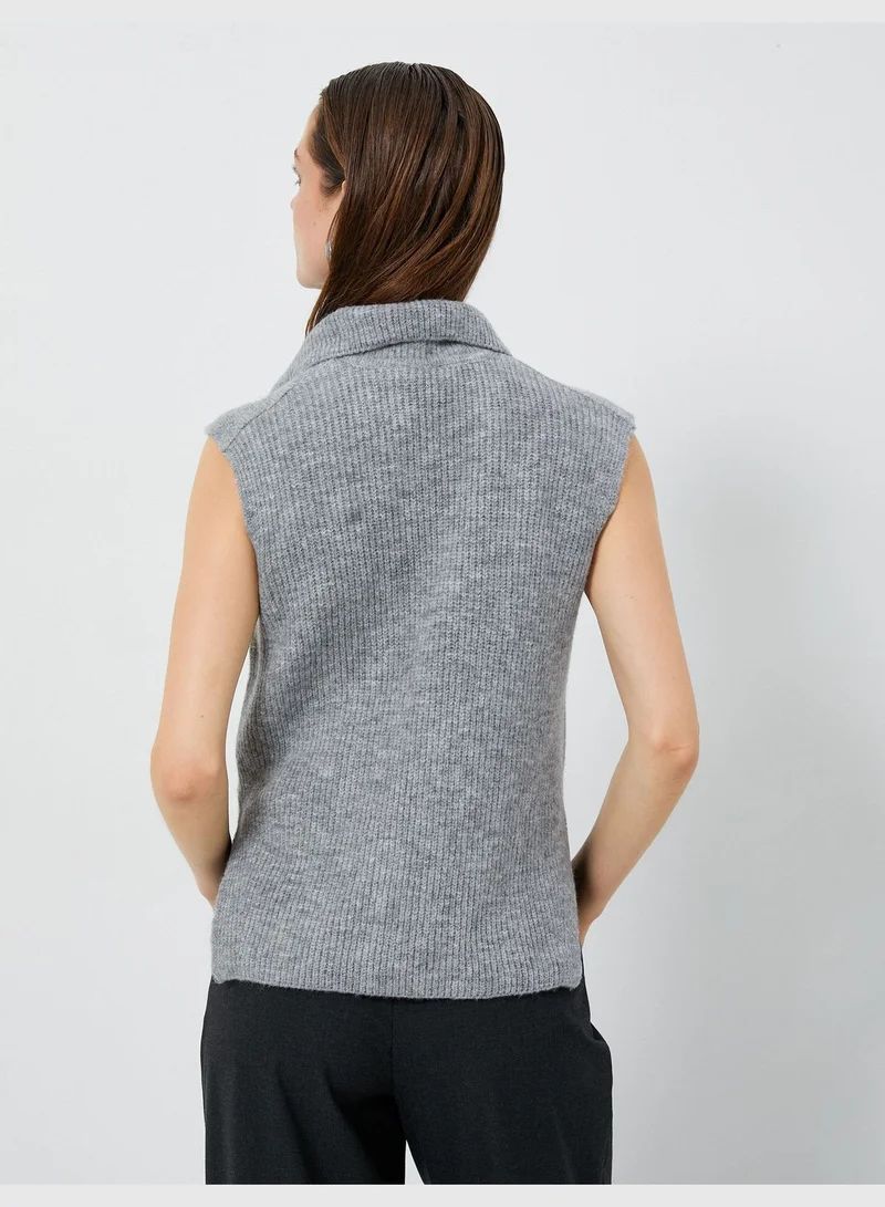 كوتون Polo Neck Knitted Slit Sweater
