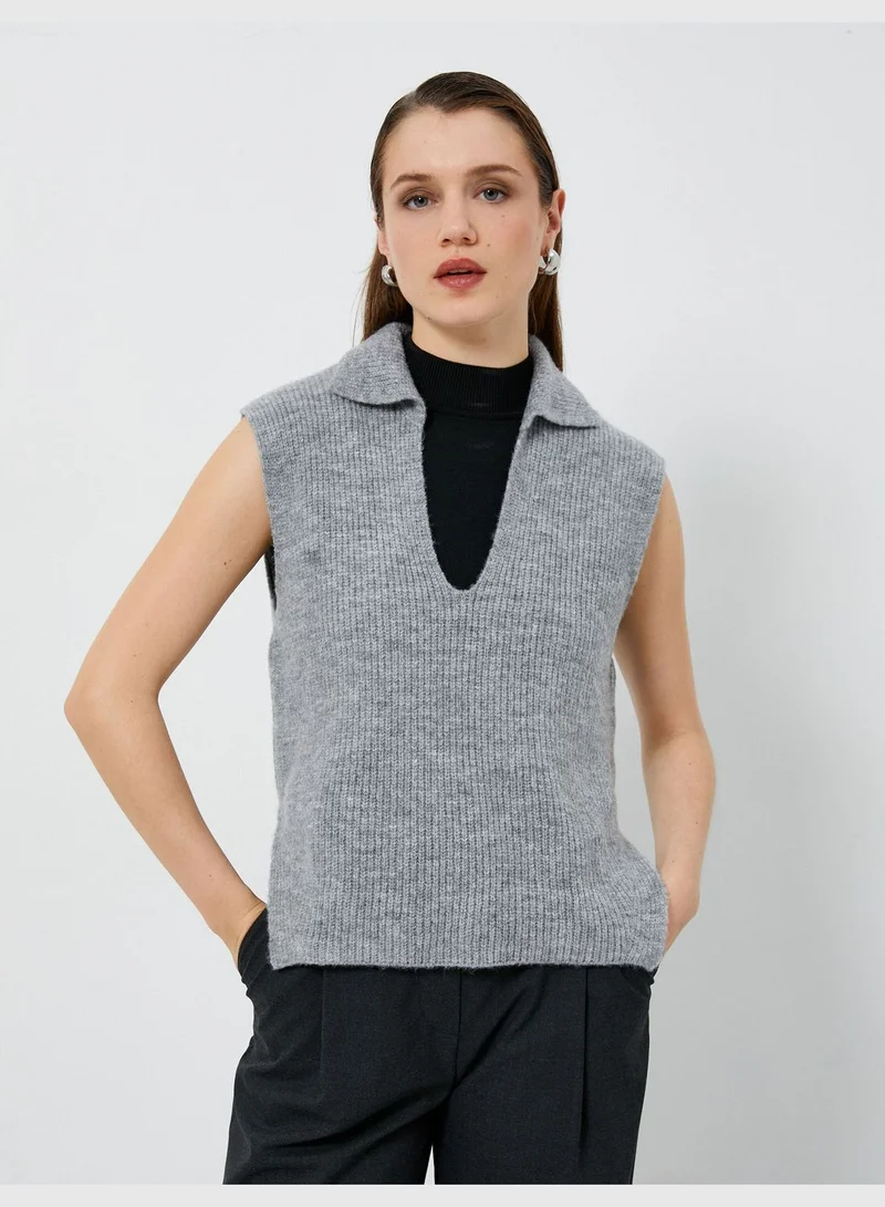 كوتون Polo Neck Knitted Slit Sweater