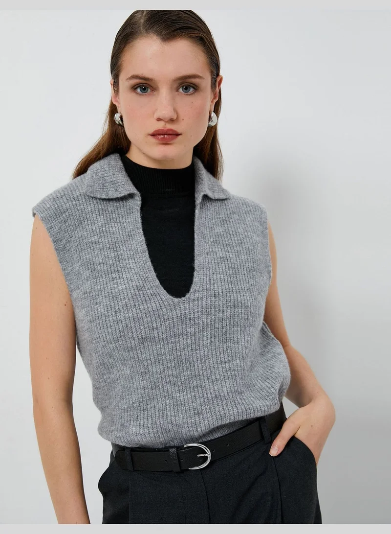 كوتون Polo Neck Knitted Slit Sweater