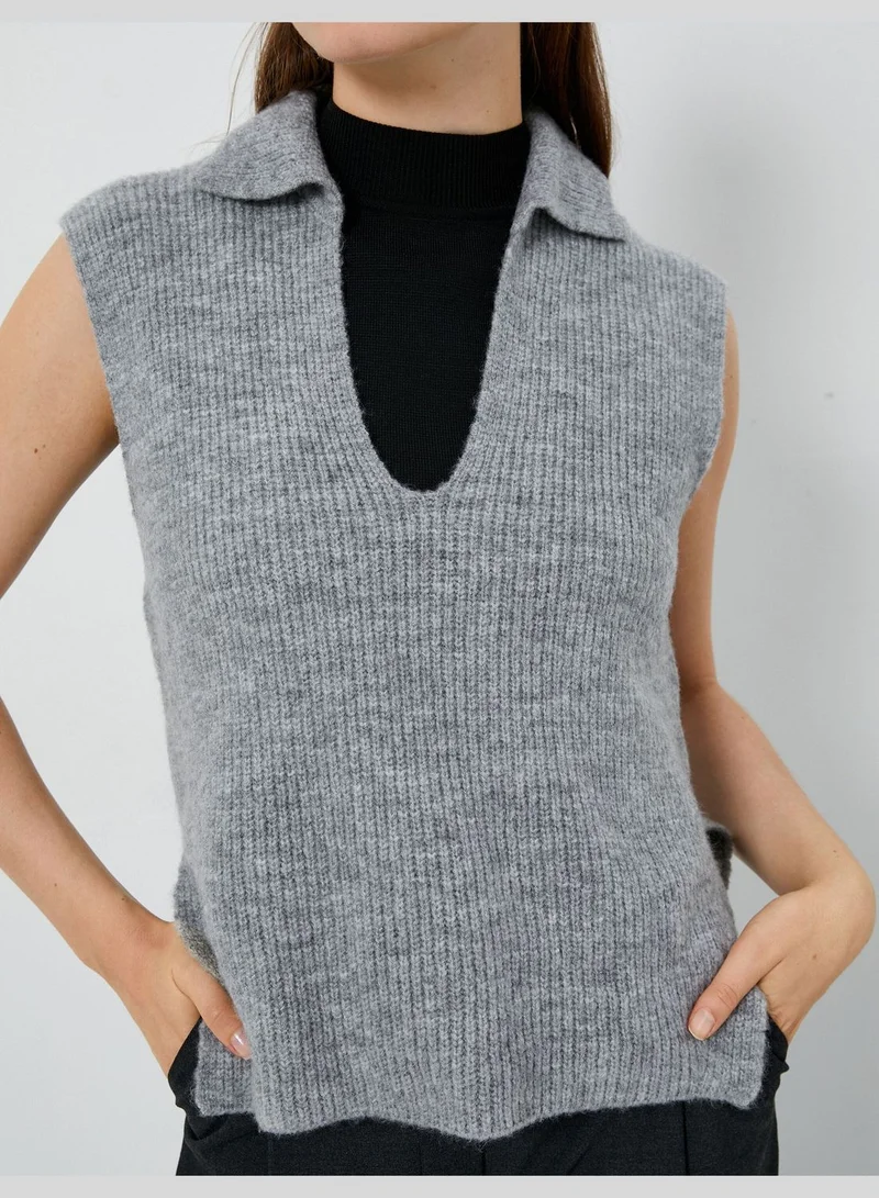 كوتون Polo Neck Knitted Slit Sweater