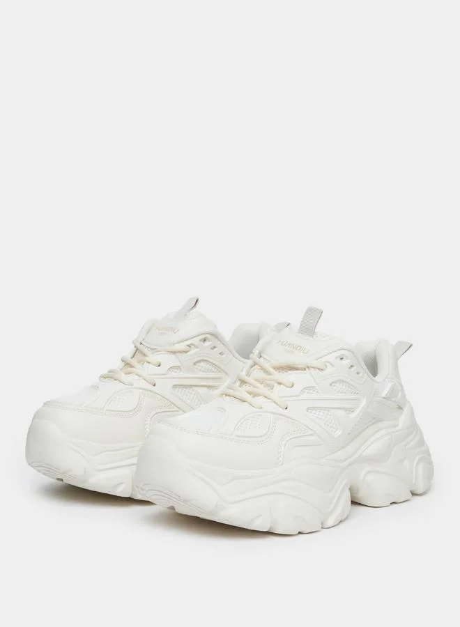 Styli Styli Women Cream Textured Chunky Sneakers