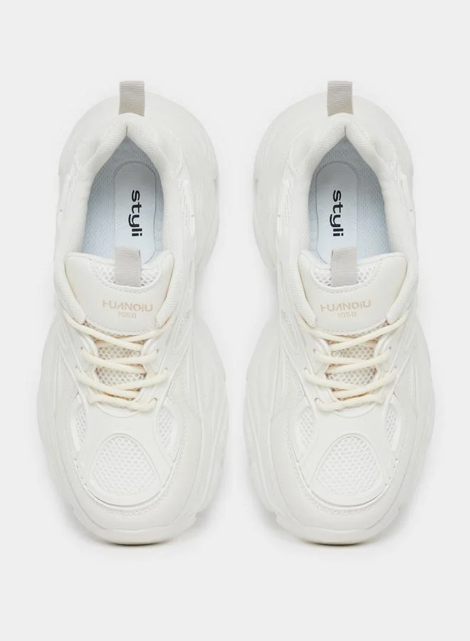 Styli Styli Women Cream Textured Chunky Sneakers