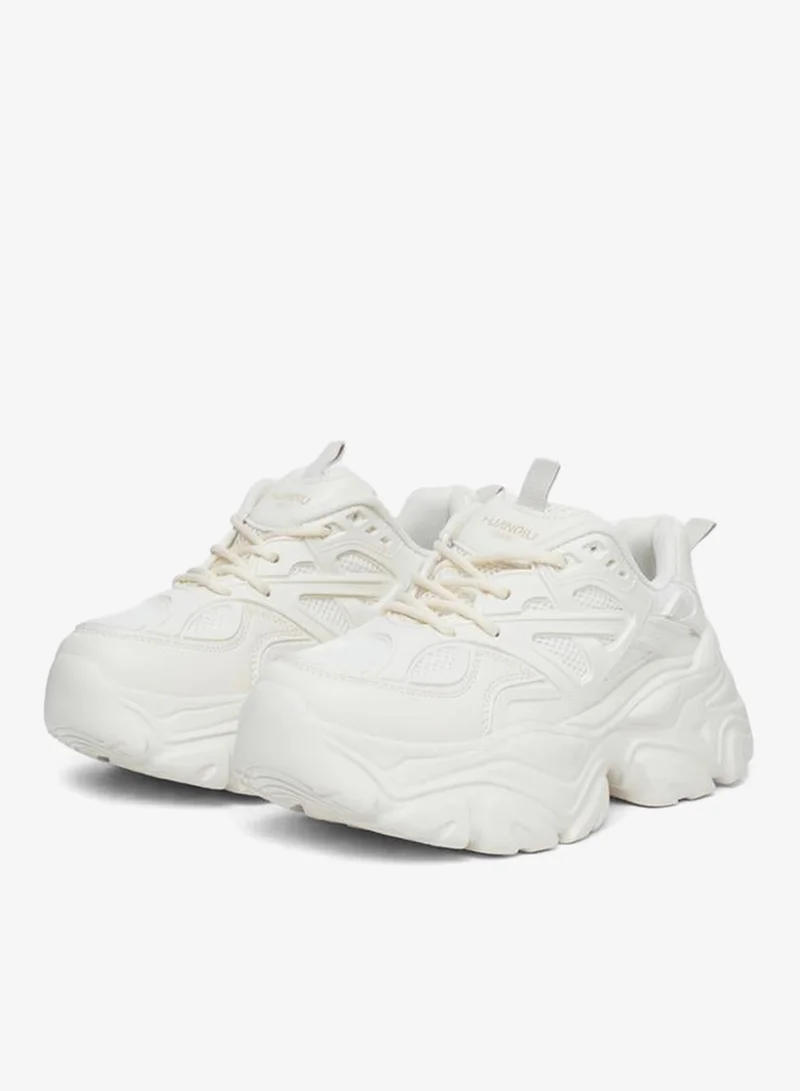 Styli Active Women Cream Textured Chunky Sneakers