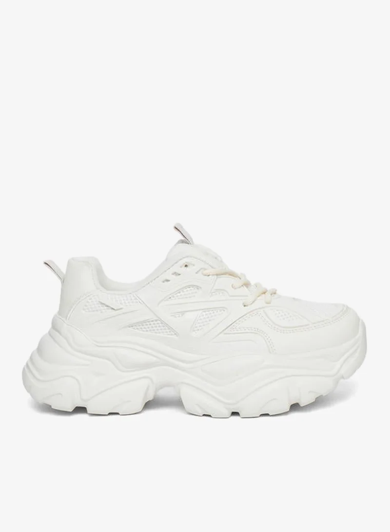 Styli Active Women Cream Textured Chunky Sneakers