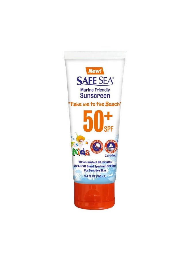 safe sea - Spf50+ Kids Sunscreen Travel Size 3.4 Oz. For Sensitive Skin Antijellyfish And Sea Lice Sting Protective Lotion Coral Reef Safe Sunscreen - Image 1