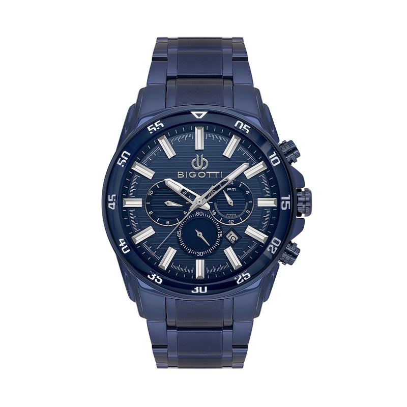 Bigotti Raffinato Dark Blue Stainless Steel Watch for Men BG.1.10675-6 - Dark Blue Emboss Dial, 46mm Case, Japanese Quartz, Date Display, 50M Water Resistant, Mineral Glass - Image 1