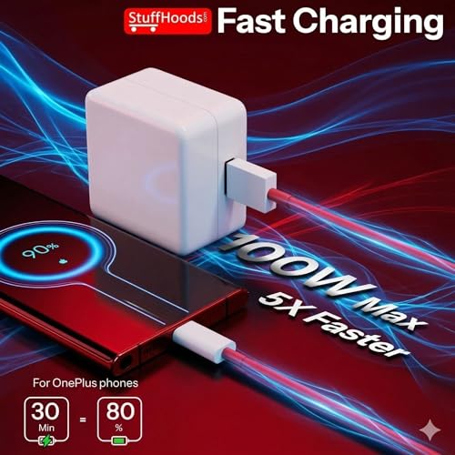 StuffHoods OneePlus 100W SUPERVOOC Fast Charger with Type-C Cable | 100w Charger OneePlus, Oppoo, Reallme, Honor, Redmi, Xiaomi, Poco, iQOO & All Type-C Phones | Supports Dash, Warp, Vooc, SuperVooc Charge - Image 2