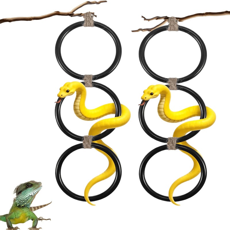 Ball Python Tank Accessory, Snake Climbing Rings for Ball Python,Enrichment Toys for Corn Snake, Reptiletank Cage Decor Habitat Accessories for Terrarium,Chameleon,Parrot (17.1x4.5 Inches, Black) 1PC - Image 1