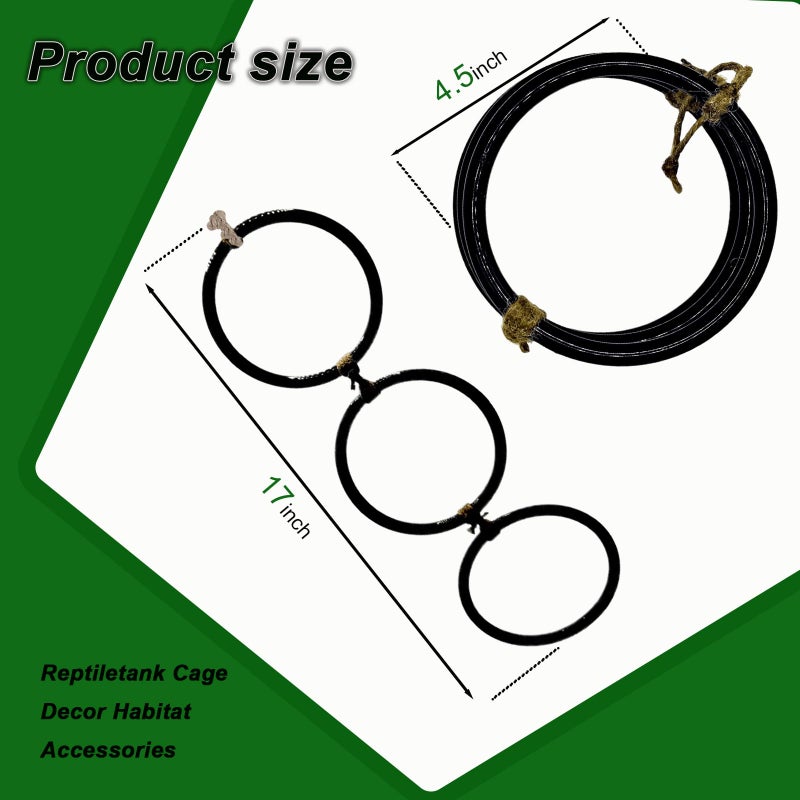 Ball Python Tank Accessory, Snake Climbing Rings for Ball Python,Enrichment Toys for Corn Snake, Reptiletank Cage Decor Habitat Accessories for Terrarium,Chameleon,Parrot (17.1x4.5 Inches, Black) 1PC - Image 2