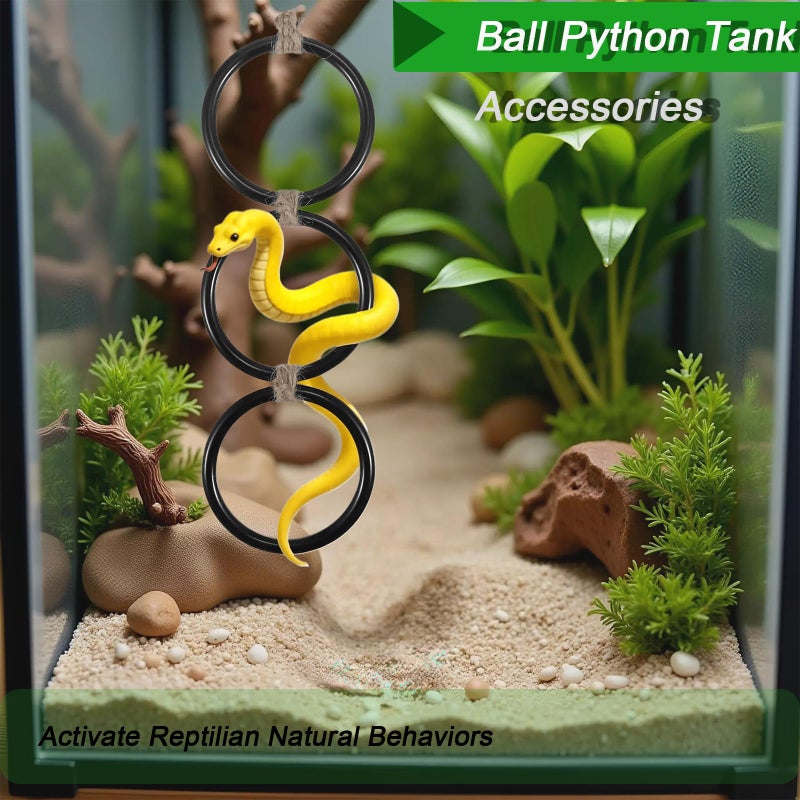 Ball Python Tank Accessory, Snake Climbing Rings for Ball Python,Enrichment Toys for Corn Snake, Reptiletank Cage Decor Habitat Accessories for Terrarium,Chameleon,Parrot (17.1x4.5 Inches, Black) 1PC - Image 5