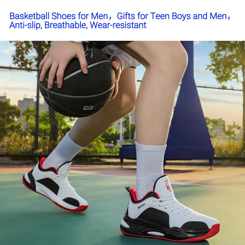Beita Basketball Shoes for Men High Upper Sneakers Sports Shoes Anti Slip Wear-Resistant, Blackwhite, 10.5 - Image 2