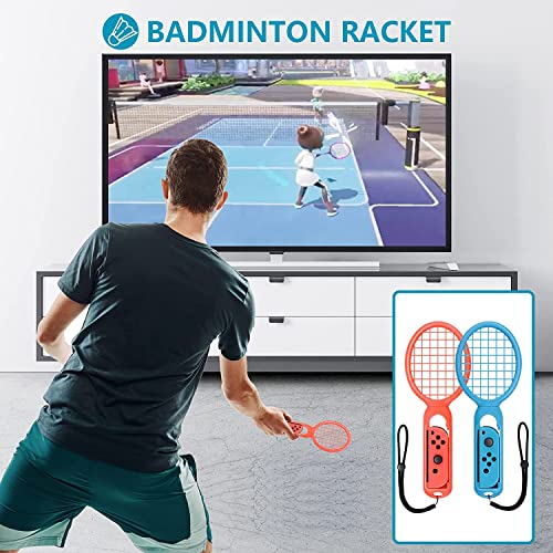 PSS Compatible with Nintendo Switch Sports Accessories Bundle, 10 in 1 Family Sports Game Accessories Kit for Switch OLED, Joycon Grip for Hand Strap & Leg Strap,Chambara,Bowling Grip and Tennis/Badminton Rackets - Image 2