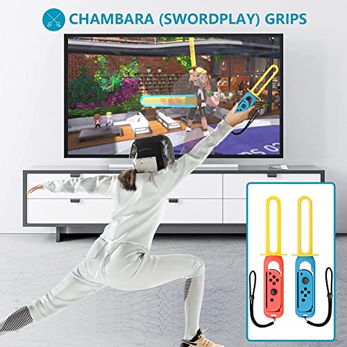 PSS Compatible with Nintendo Switch Sports Accessories Bundle, 10 in 1 Family Sports Game Accessories Kit for Switch OLED, Joycon Grip for Hand Strap & Leg Strap,Chambara,Bowling Grip and Tennis/Badminton Rackets - Image 3