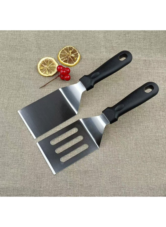 Cooking Teppanyaki Stainless Steel Steak Shovel Pizza Fried Ice Yogurt Hand-held Pancake Tool Egg Hamburger-Specifications:Plastic Handle Iron Plate Fired Frying Spatula-Color:Black - Image 2