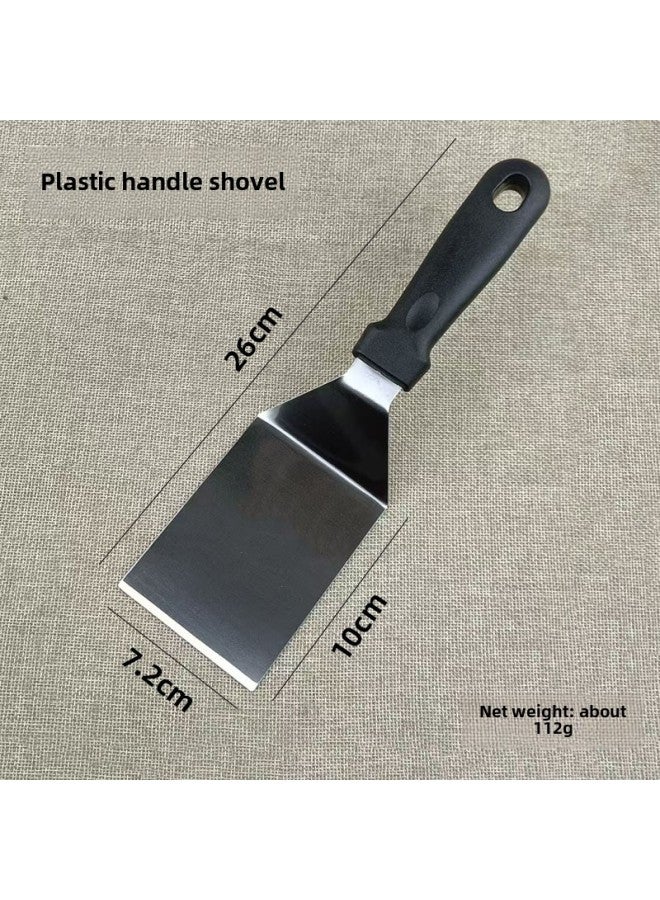 Cooking Teppanyaki Stainless Steel Steak Shovel Pizza Fried Ice Yogurt Hand-held Pancake Tool Egg Hamburger-Specifications:Plastic Handle Iron Plate Fired Frying Spatula-Color:Black - Image 1