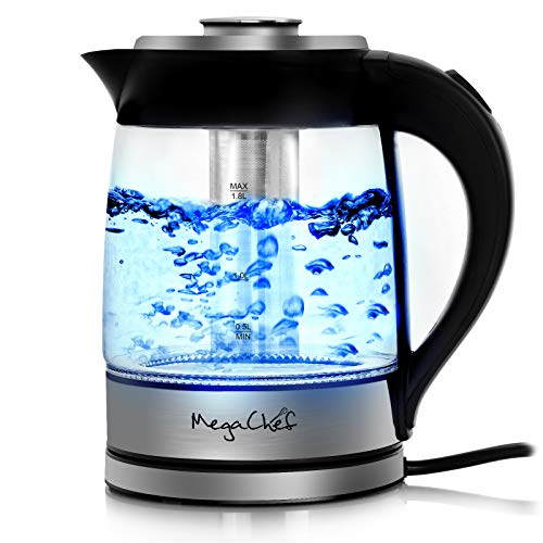 MegaChef 1.8Lt. Glass Body and Stainless Steel Electric Tea Kettle with Tea Infuser - Image 1