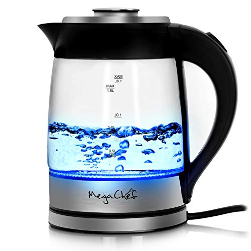 MegaChef 1.8Lt. Glass Body and Stainless Steel Electric Tea Kettle with Tea Infuser - Image 2