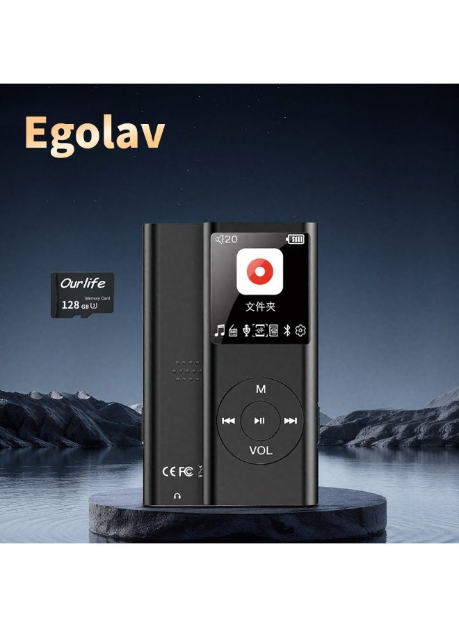 Egolav Upgraded 128GB High-Capacity MP3 Player: Student Edition Bluetooth Portable Music Player with Classroom Recording, E-book, and FM Radio Recording Features—a Multifunctional Portable Music Player. The perfect gift for friends, classmates, or as a birthday present (Black) - Image 1