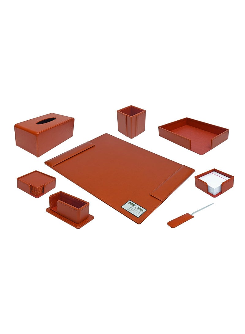 FIS طقم مكتب تنفيذي من FIS، مصنوع من مادة البولي يوريثان الإيطالية، مكون من 8 مجموعات، باللون البني - FSDSEX201BR - Image 1