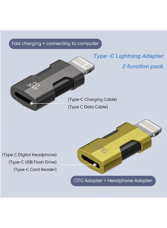 عدد 2 محول USB-C إلى Lightning بدعم شحن سريع 30 واط وميزة OTG – محول ذكر USB-C إلى أنثى Lightning لأجهزة iPhone وiPad، لنقل البيانات والصوت مع شحن سريع (30 واط + OTG) - Image 4