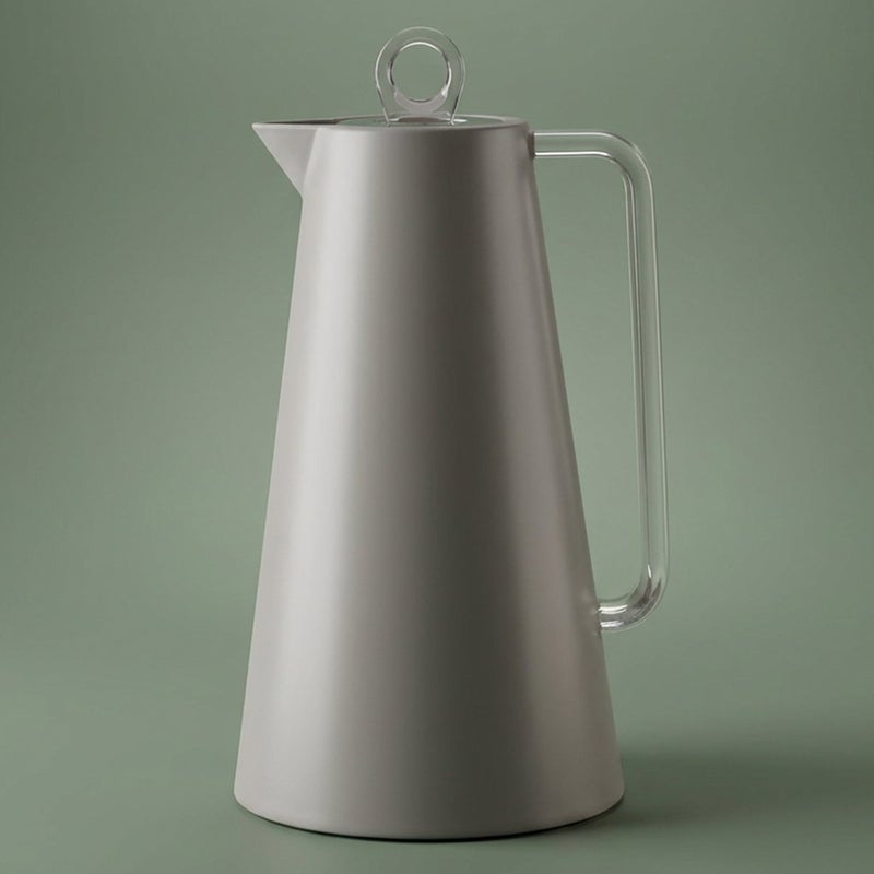 Glory Helena Thermos, 1 liter, glass interior, transparent handle, push-button lid - Cappuccino - Image 1