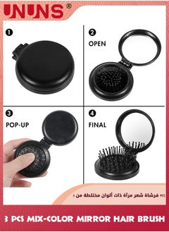 UNUNS Folding Travel Mirror And Comb Set,3 PCS Portable Folding Mini Pocket Hair Comb With Mirror, Compact Pop Up Pocket Massage Hair Brush,Airbag Comb For Women And Girls  - Image 2