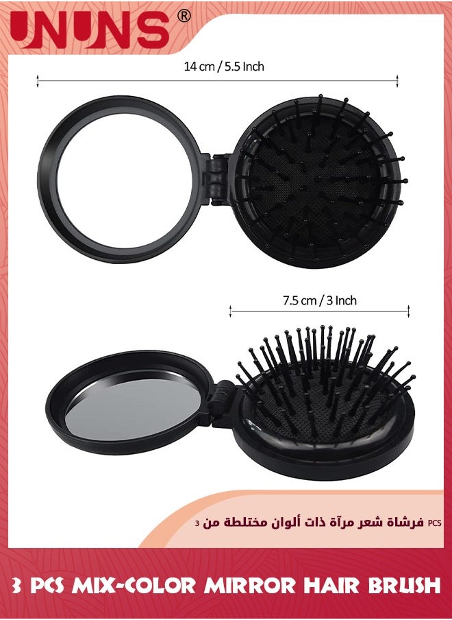 UNUNS مجموعة مشط ومرآة سفر قابلة للطي، 3 قطع مشط شعر صغير الحجم قابل للطي مع مرآة، فرشاة تدليك شعر مدمجة بجيب منبثق، مشط وسادة هوائية للنساء والفتيات  - Image 4