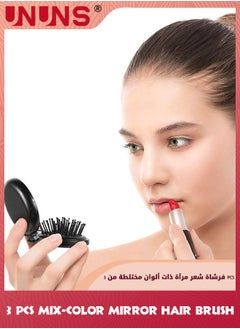 UNUNS Folding Travel Mirror And Comb Set,3 PCS Portable Folding Mini Pocket Hair Comb With Mirror, Compact Pop Up Pocket Massage Hair Brush,Airbag Comb For Women And Girls  - Image 5
