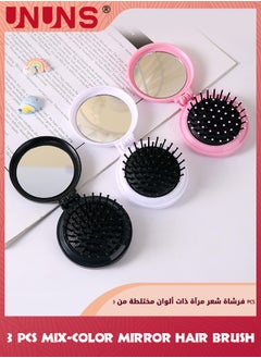 UNUNS Folding Travel Mirror And Comb Set,3 PCS Portable Folding Mini Pocket Hair Comb With Mirror, Compact Pop Up Pocket Massage Hair Brush,Airbag Comb For Women And Girls  - Image 1