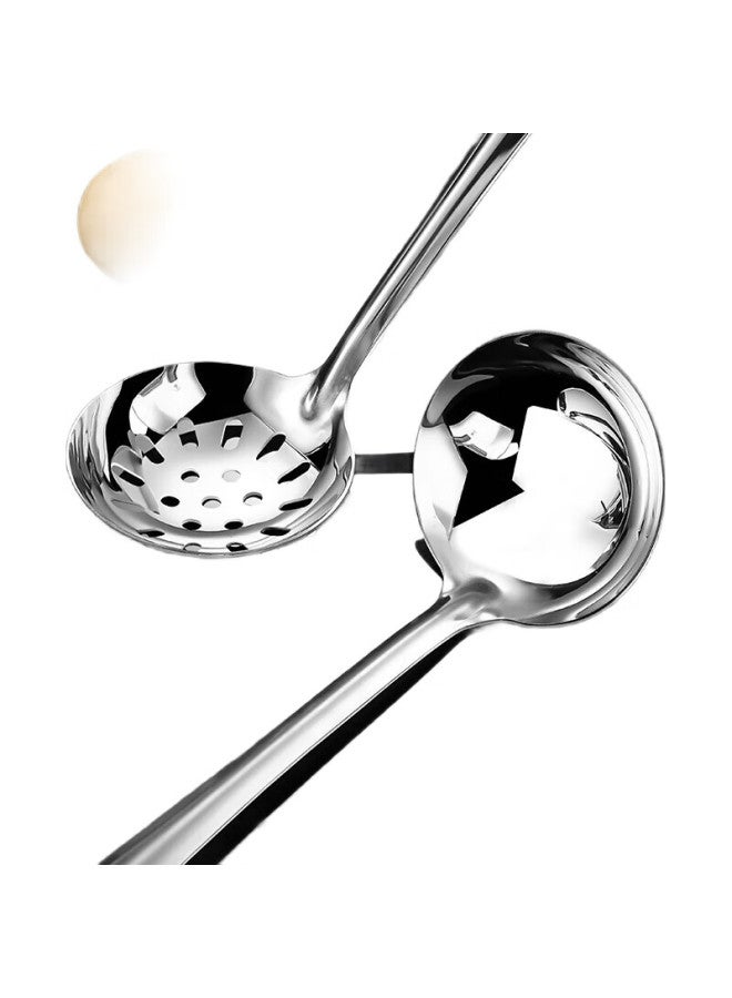 GRASEY Stainless Steel Hot Pot Ladle Set Of Two, Soup Ladle, Strainer Ladle, Combination Pack With Extended Handle, One-Piece Molding Gy8940 - Image 3