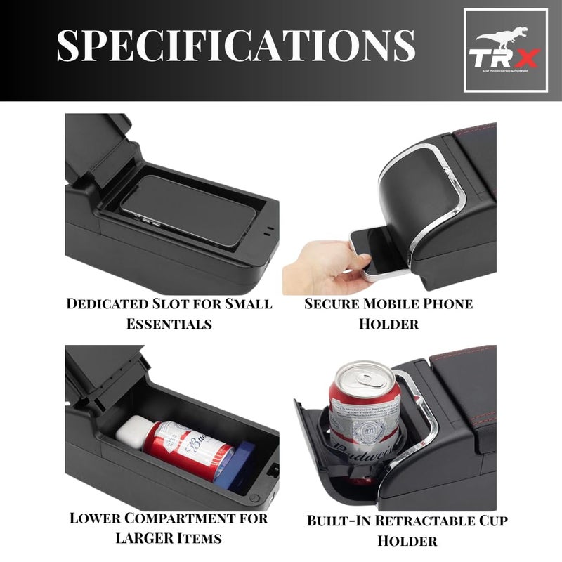  تي ار اكس اوتو مسند ذراع TRX AUTO لسوزوكي سويفت (2016-2025) | تصميم مسند ذراع منزلق قابل للتعديل | وحدة تحكم متعددة الطبقات مع حجرات تخزين وحامل أكواب | ملحقات داخلية لسوزوكي سويفت - Image 5