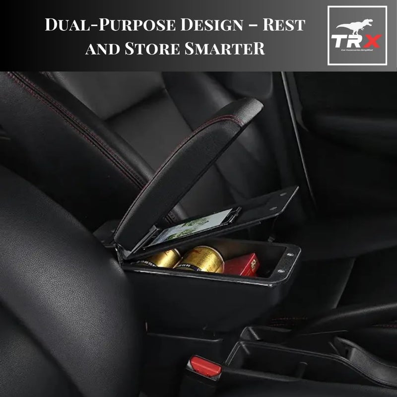  تي ار اكس اوتو مسند ذراع TRX AUTO لسوزوكي سويفت (2016-2025) | تصميم مسند ذراع منزلق قابل للتعديل | وحدة تحكم متعددة الطبقات مع حجرات تخزين وحامل أكواب | ملحقات داخلية لسوزوكي سويفت - Image 2