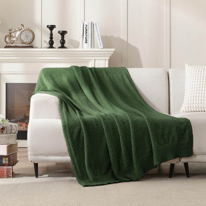 KNIT DARK EMERALD GREEN THROW POLYESTER SOFT FLEECE BLANKET FOR COUCH BED SOFA 50X60 INCHES DARK GREEN