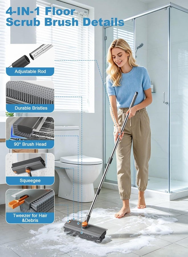 CTMAST Floor Scrub Brush with Long Handle, 4 in 1 Shower Scrubber with Floor Squeegee and Heavy-Duty Stiff Bristle Push Broom for Cleaning Shower Bathroom Patio Pool Kitchen Wall Deck Tile Garage - Image 3
