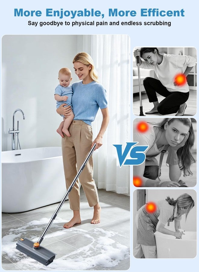 CTMAST Floor Scrub Brush with Long Handle, 4 in 1 Shower Scrubber with Floor Squeegee and Heavy-Duty Stiff Bristle Push Broom for Cleaning Shower Bathroom Patio Pool Kitchen Wall Deck Tile Garage - Image 2