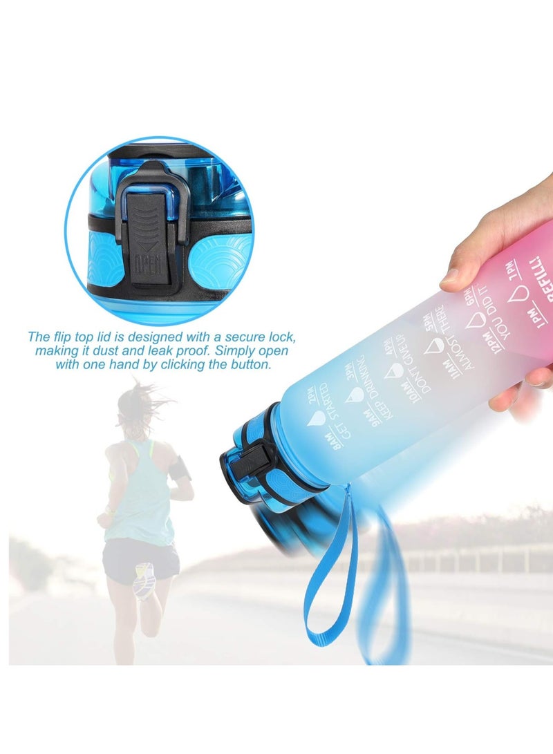 ALMUFARREJ Sport Water Bottle  Large Capacity Leakproof Water Bottle Eco-friendly Portable Sports Bottles Drink Bottles with Time Marker for School Outdoor Camping Gym Sports Fitness  Blue Purple Gradient 1Liter  - Image 2