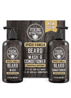 Beard Wash And Beard Conditioner For Men With Argan Oil And Jojoba Oilbeard Softener And Strengthener Beard Care Beard Shampoo And Conditioner With Beard Oil (17Oz Spiced Vanilla)