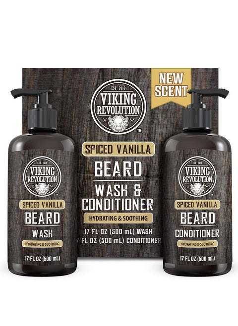 Beard Wash And Beard Conditioner For Men With Argan Oil And Jojoba Oilbeard Softener And Strengthener Beard Care Beard Shampoo And Conditioner With Beard Oil (17Oz Spiced Vanilla)