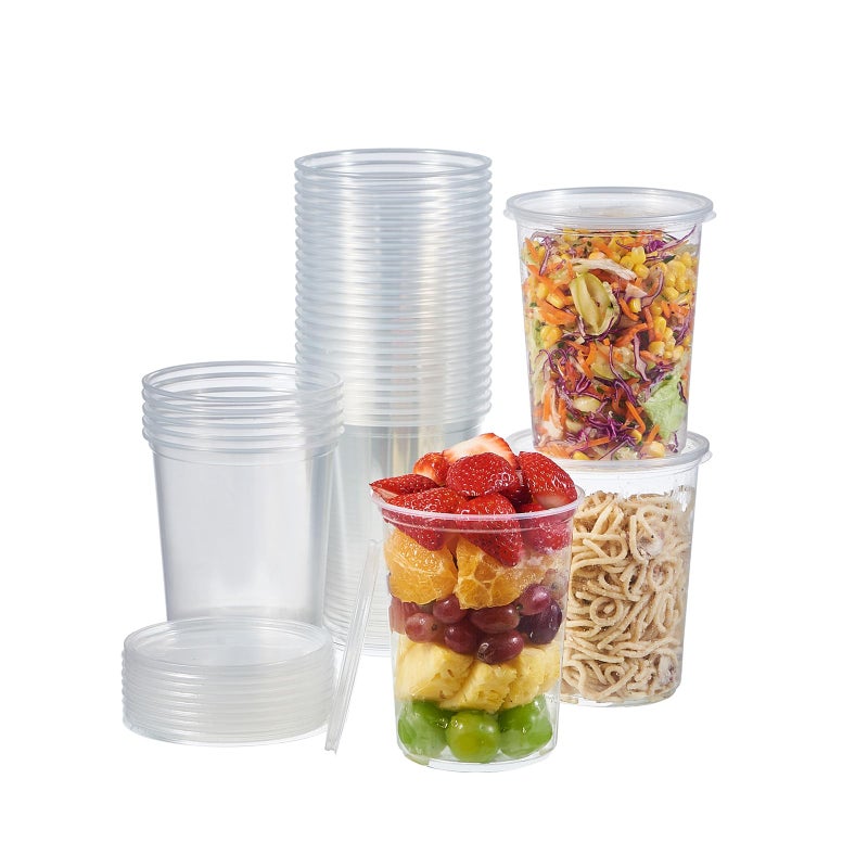 FULING [44 Sets - 32 oz. Plastic Deli Food Storage Soup Togo Containers With Airtight Lids Clear Disposable Takeout Quart Container - Image 1
