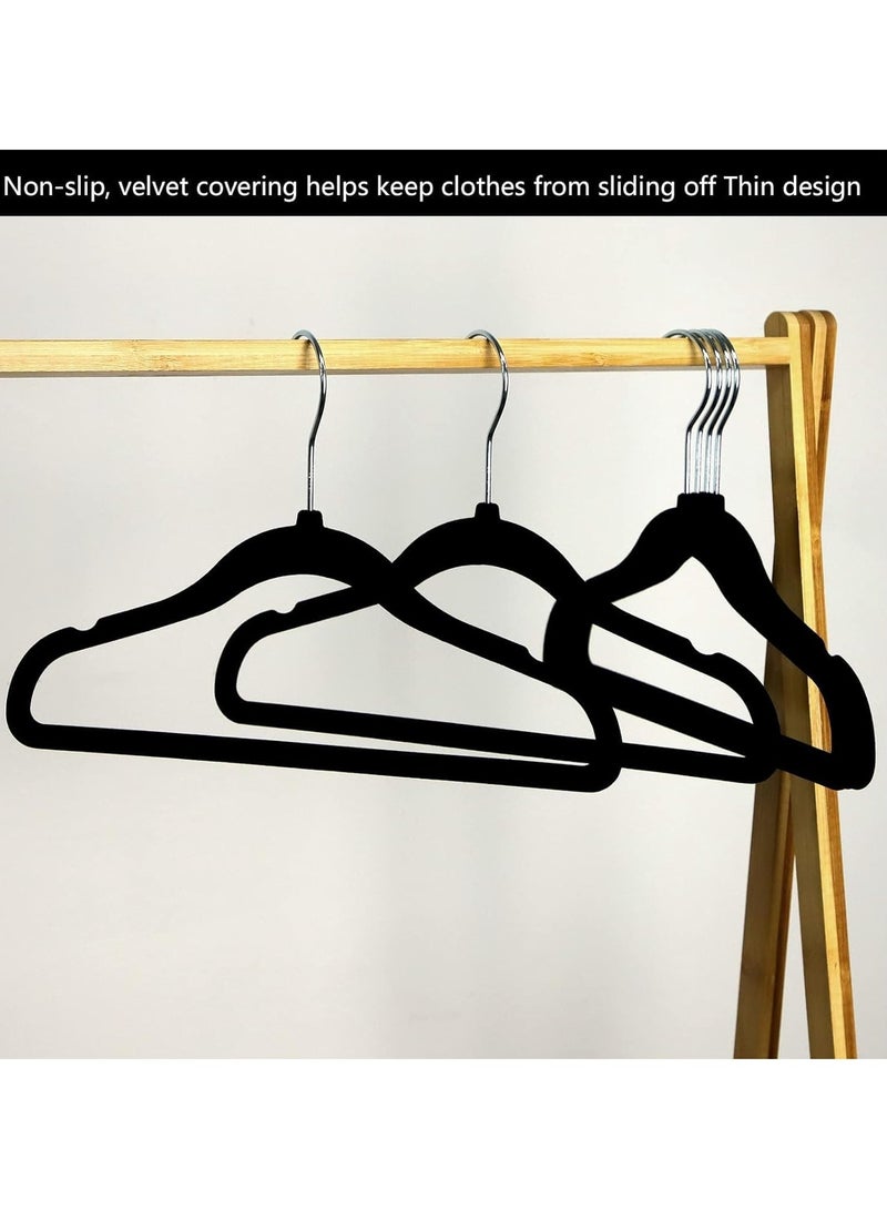 رايتشر شماعات ملابس الأطفال، شماعات مخملية للأطفال، شماعات للأطفال الصغار مع خطاف دوار 360 درجة، تصميم كتف مدبب لملابس الأطفال، شماعات ملابس متينة وقوية 50 عبوة (أسود) - Image 2