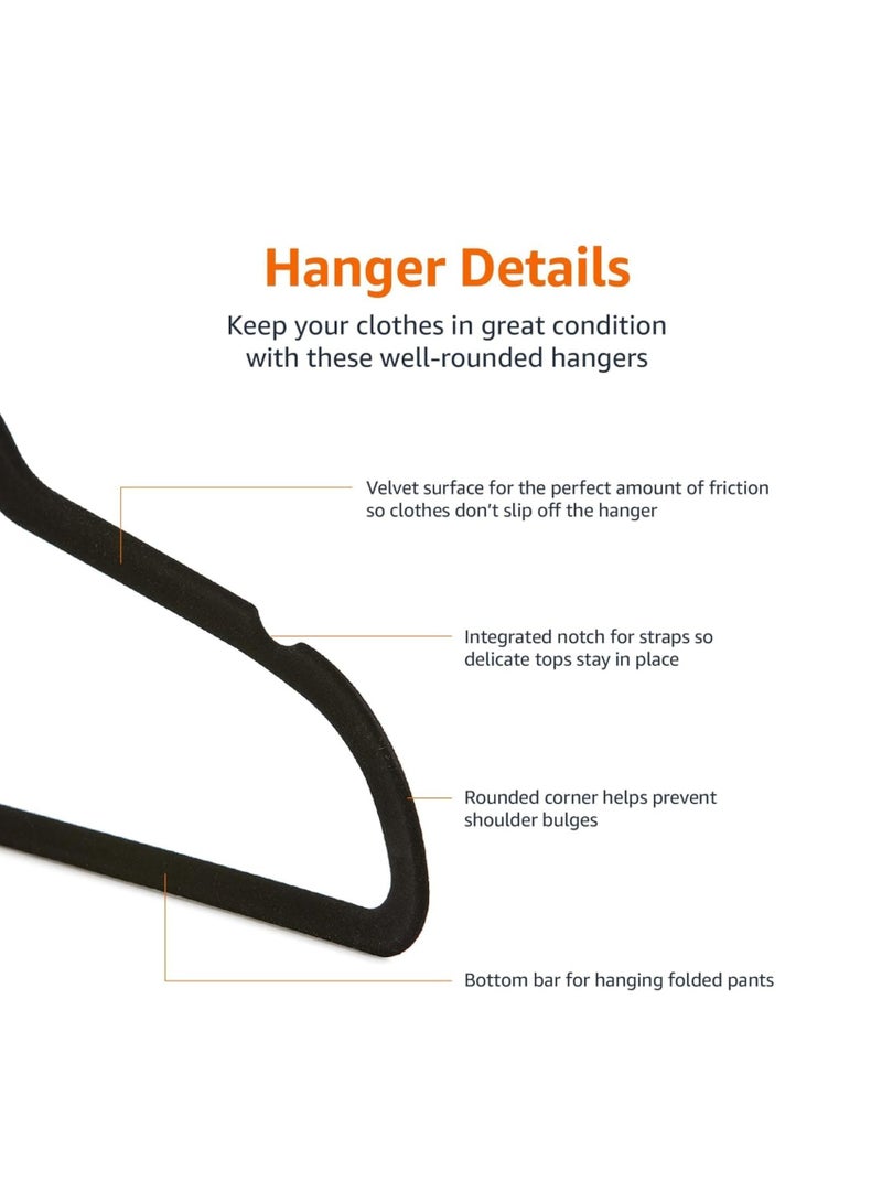 رايتشر شماعات ملابس الأطفال، شماعات مخملية للأطفال، شماعات للأطفال الصغار مع خطاف دوار 360 درجة، تصميم كتف مدبب لملابس الأطفال، شماعات ملابس متينة وقوية 50 عبوة (أسود) - Image 5