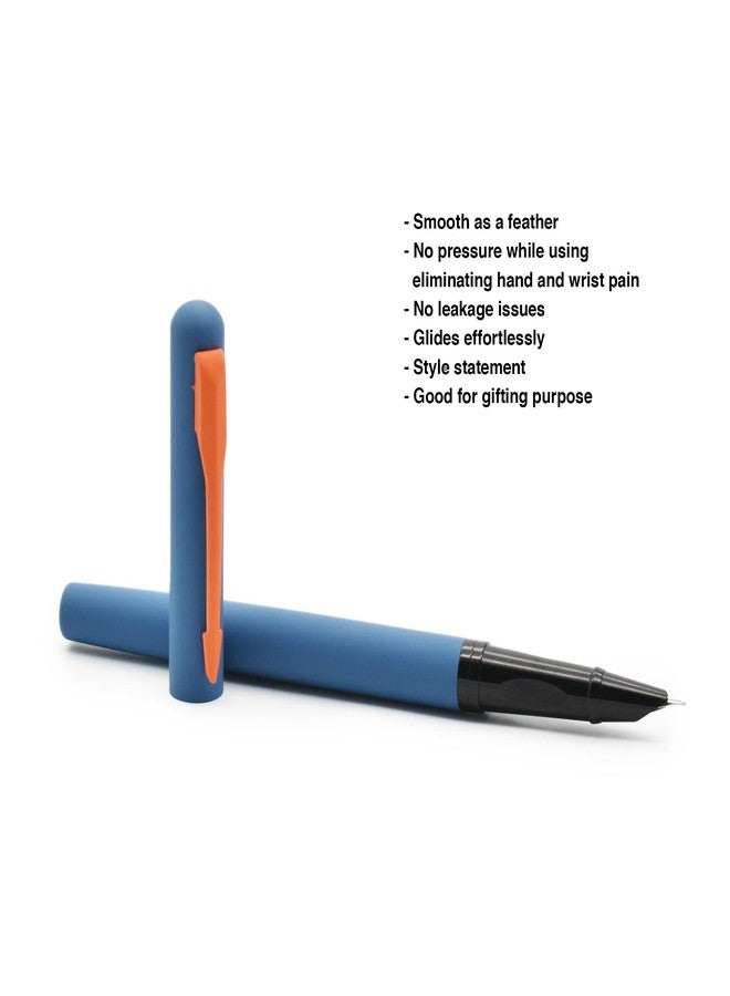 BUZZ COOL Fountain Ink Pen With Ink Converter Pump | Blue Body, Orange Clip Metal Fountain Pen with Fine Nib(0.5mm) | Zero Ink Leakage Smooth Writing Ink Pen - Image 3