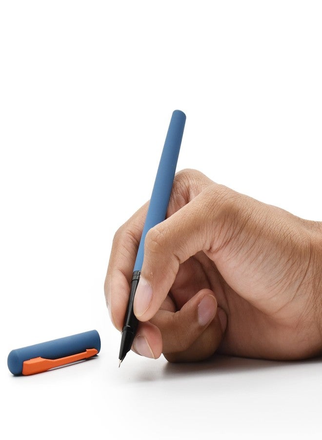 BUZZ COOL Fountain Ink Pen With Ink Converter Pump | Blue Body, Orange Clip Metal Fountain Pen with Fine Nib(0.5mm) | Zero Ink Leakage Smooth Writing Ink Pen - Image 2