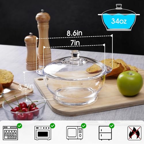 Wringo 1500 ML Deep Round Glass Casserole Oven and Microwave Safe Serving Bowl with See Through Top Lid -Mixing Bowl for Snacks, Cereals, Rice, Sambar, Salad (1500ML, Set of 3) - Image 4